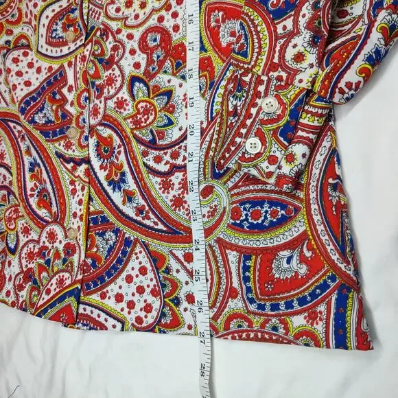 Vtg 70s Barrymore Wing Collar Paisley Textured Polyester Disco Blouse Large Boho - Picture 9 of 9
